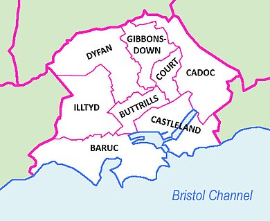 Electoral wards of Barry, with Castleland in the southeast Electoral wards in the town of Barry, Vale of Glamorgan.jpg