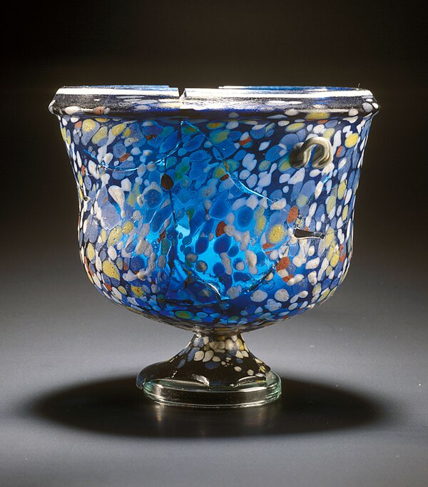 Roman cup of multicolored glass, made with the millefiori technique. It was discovered in one of the graves of Emona.