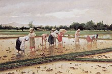 Women working in a rice field. Oil on canvas, 1902.Barcazas en el río (Houseboats in a River), oil on canvas