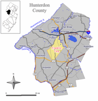 Peta dari Franklin Township di Hunterdon County. Inset; Lokasi Hunterdon County disorot di Negara bagian New Jersey.