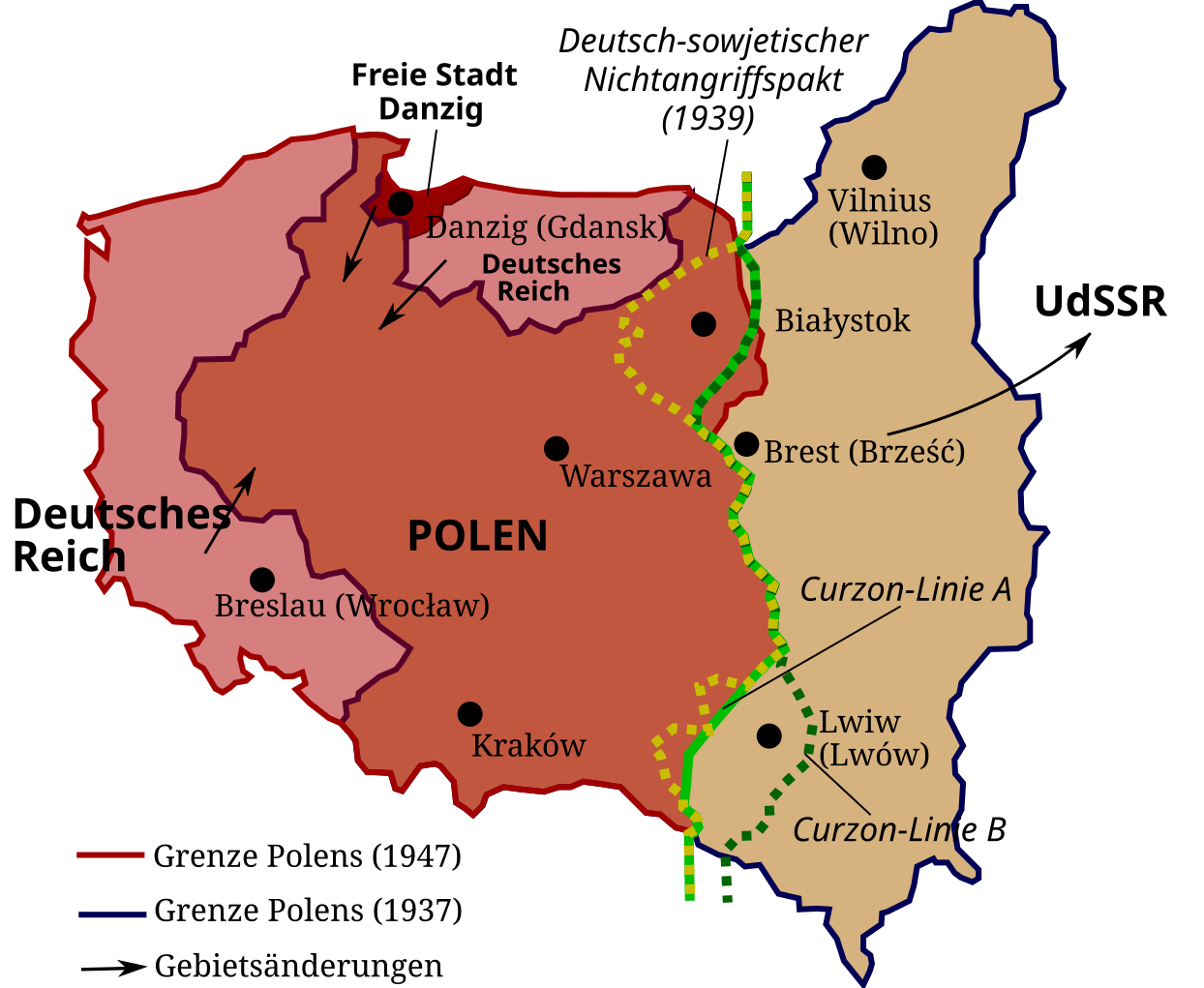 Карта польши с городами на русском языке до 1939 года