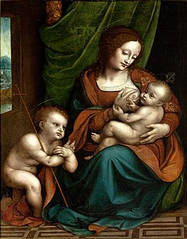 A Virgem Amamentando o Menino e São João Batista Criança em Adoração (1500-1520). Pintura de Giampietrino (Museu de Arte de São Paulo, São Paulo).