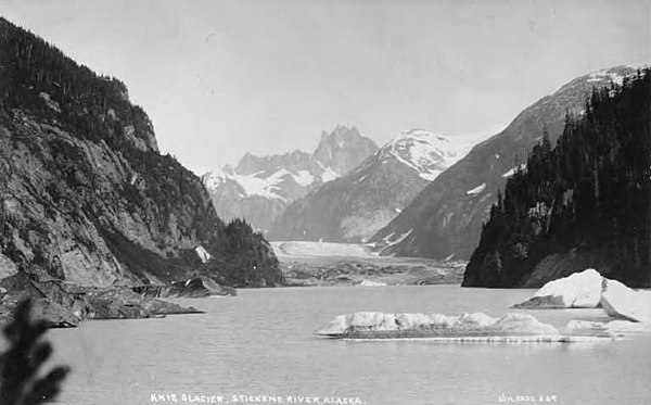 The Shakes Glacier (then known as Knig Glacier) along the lower Stikine River in Alaska (c. 1908)