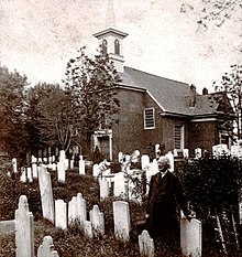 The Reverend Jehu Curtis Clay in the churchyard (c.1860) Gloria Dei 1860 Clay.jpg