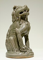 A sitting lion statue, celadon, 11th to 12th century, Song Dynasty