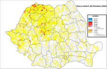 Greek-Catholics in Romania (2002 census) Greco-catolici Romania (2002).png