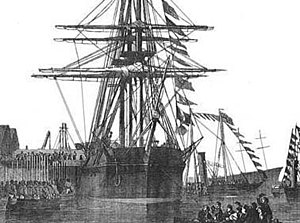 An etching of HMS Resolute from December 1856.