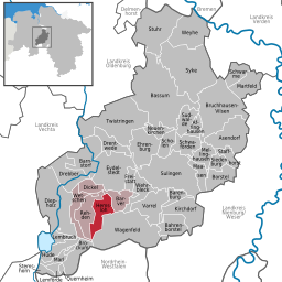 Läget för kommunen Hemsloh i Landkreis Diepholz