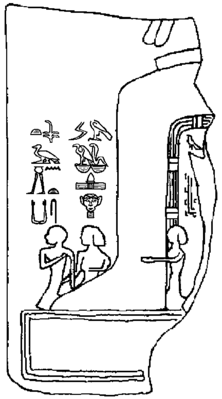 Инеткас (слева) рядом с фараоном Джосером. Копия рельефа из Гелиополя