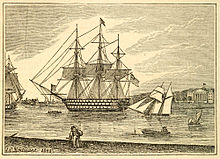 Harbor at Portsmouth in 1843; the Naval Hospital is visible in the background