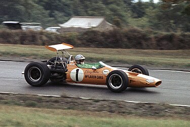 Denny Hulme driving for McLaren in 1968, the year after he became the first New Zealander to win the Formula One Drivers' Championship.