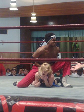 LeRae wrestling Human Tornado in February 2008