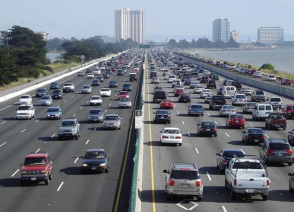 Interstate 80 is a major urban freeway in the Bay Area (seen here in Berkeley, California, as the Eastshore Freeway).