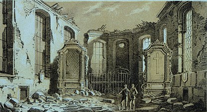 Intérieur de l’église après les bombardements