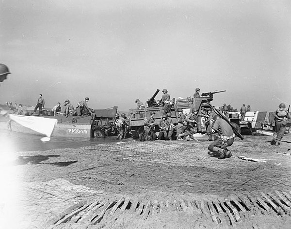 Artillery being landed during the invasion of mainland Italy at Salerno, September 1943