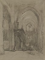 View of the Rood Screen of St John's Cathedral in 's-Hertogenbosch label QS:Len,"View of the Rood Screen of St John's Cathedral in 's-Hertogenbosch" label QS:Lpl,"Widok ściany tęczowej katedry św. Jana w 's-Hertogenbosch" label QS:Lnl,"Gezicht op het oxaal van de Sint-Janskathedraal te 's-Hertogenbosch" etwa 1851 date QS:P,+1851-00-00T00:00:00Z/9,P1480,Q5727902 . Zeichenkohle auf Papier medium QS:P186,Q1424515;P186,Q11472,P518,Q861259 . 107 × 80 cm. Amsterdam, Rijksmuseum Amsterdam.