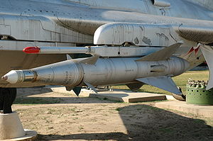 A K-5 (missile) air-to-air missile on MiG-19. (Displayed in the Military History Museum and Park in Kecel, Hungary) K-5M Air-to-Air Missile.jpg