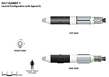 A KH-7 GAMBIT-1 launch configuration (with Agena D service module). KH-7 GAMBIT 1 02.jpg