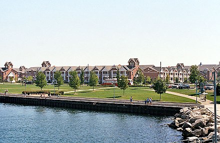 Harbor Park and the surrounding residential area. Nearly 90% of Kenosha's lakefront is dedicated to public use and is a major contributor to the city's economy.[74]