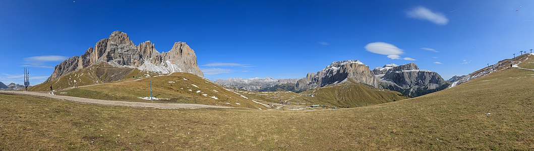 View on the Langkofel Group, the Puez Group, and the Sella group South Tyrol