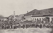 Maffei workers celebrate their 500th locomotive in 1864 Lokomotivfabrik maffei 1864.jpg