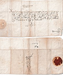 Letter by Louis XI as Dauphin to the Bishop of Grenoble; Montbeliard, December 30, 1444 Louis XI Dauphin 1444-12-30 k.jpg