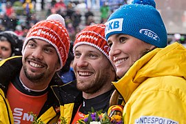 Tobias Wendl, Tobias Arlt, Natalie Geisenberger und Julian von Schleinitz (von links nach rechts), Deutsche Meister im Staffelwettbewerb