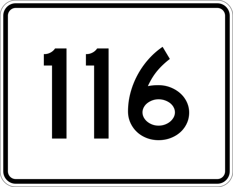  750 mm by 600 mm (30 in by 24 in) Massachusetts Route shield, made to the specifications of the 1996 edition of Construction and Traffic Standard Details (sign M1-5). Uses the Roadgeek 2005 fonts. (United States law does not permit the copyrighting of typeface designs, and the fonts are meant to be copies of a U.S. Government-produced work anyway.) The outside border has a width of 1 (1 mm) and a color of black so it shows up; in reality, signs have no outside border. The specs actually do not show the curve on the outside border, instead making it a perfect rectangle, but all signs I have seen round the corners.