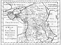 Sarmatu vēsturiski apdzīvotā teritorija Ziemeļkaukāza stepēs (Sarmatia Asiatica). Karte drukāta Londonā 1770. gadā, izmantojot ziņas no sengrieķu avotiem.