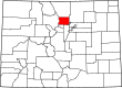 Harta statului Colorado indicând comitatul Boulder