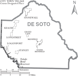 Kaart van De Soto Parish