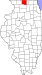 Harta statului Illinois indicând comitatul Winnebago