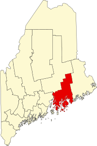 Location of Hancock County in Maine Map of Maine highlighting Hancock County.svg