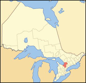Map showing Simcoe County's location in Ontario