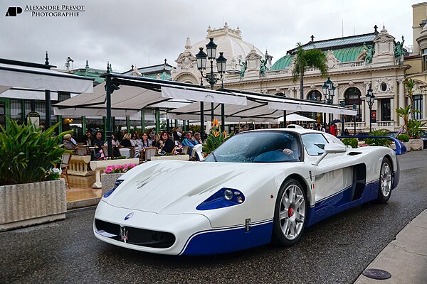 Maserati MC12 in classic Fuji white at the Monte Carlo Casino