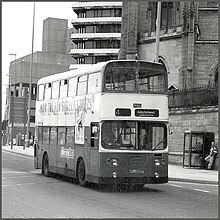 Alexander bodied Leyland Atlantean in post-deregulation livery in Liverpool Merseybus 1682 HTJ 682P.jpg