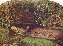 एक चित्र में सरोवर में अपने आस-पास पौधों तथा फूलों से घिरी चित लेटी एक महिला का शरीर दिखाया गया है। उसकी आंखें और मुंह खुला है और उसकी बांहों की खुली हथेली पानी के ऊपर तैर रही हैं।