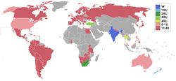 Countries and territories which sent delegates and results for Miss World 1997 Miss World 1997 Map.PNG