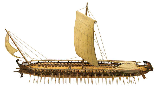 Reconstructed model of a trireme, the type of ship in use by both the Greek and Persian forces