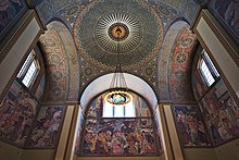 Murals by Dean Cornwell in the Grand Rotunda of the Los Angeles Central Library depicting California history (1933) Mosaic and Murals in the Los Angeles Central Library dllu.jpg