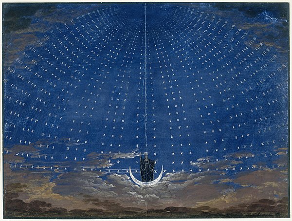 The arrival of the Queen of the Night. Stage set by Karl Friedrich Schinkel for an 1815 production.