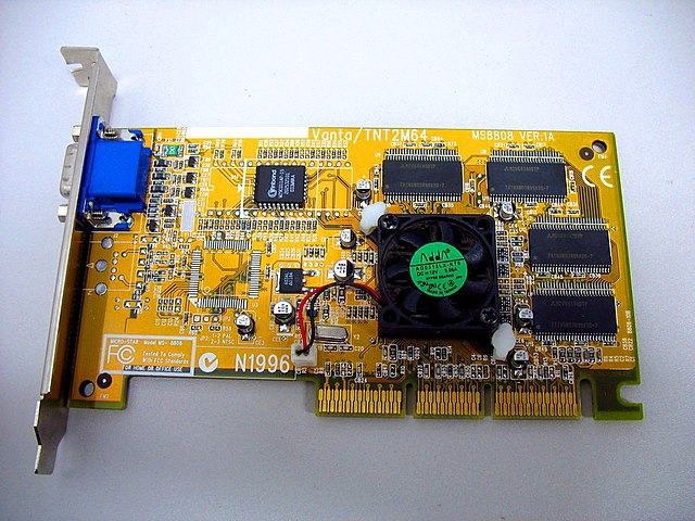 Top: A RIVA TNT2 GPU Bottom: A RIVA TNT2 card