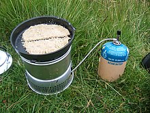 Baking oatcakes on a gas-fueled backpacking stove OatcakesTrangia.JPG