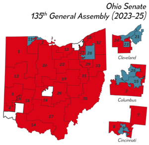 Senate districts by party
Democratic
Republican Ohio Senate 2023-25.png