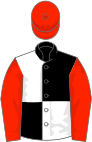 Black and white (quartered), scarlet sleeves and cap