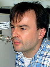 Philip Kraft smelling on a gas chromatograph PKraft.jpg