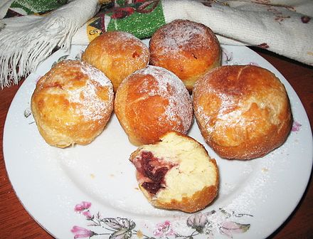 Ukrainian pampushky filled with sour cherries
