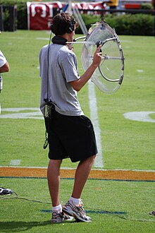 Parabolic microphone used at an American college football game. ParabolicMicrophone.jpg