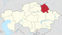 मानचित्र जिसमें पाव्लोदार प्रांत Павлодар облысы पाव्लोदार ओब्लिसी हाइलाइटेड है