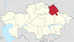 Map of Kazakhstan, location of Pavlodar Province highlighted